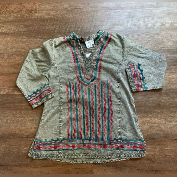 PARSLEY & SAGE embroidered tunic top blouse boho chic grey teal red sz S NWT - Picture 10 of 15